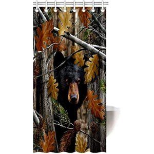 Camouflage Camo Bear Forest Stall Shower Curtain with Hooks Waterproof 36" x 72